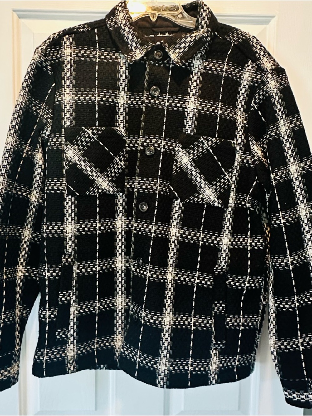 Black and White Plaid Button-Up Jacket